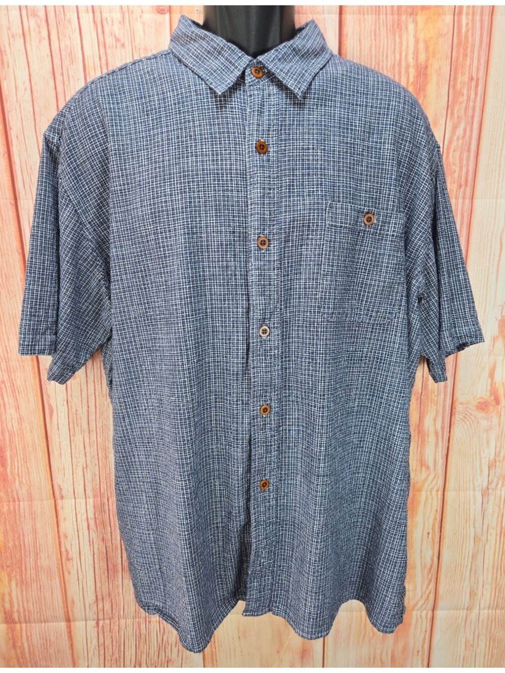 Orvis Mens Navy Plaid Short Sleeve Button-Up Shirt XXL Classic Fit Hemp Blend